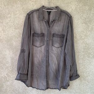 intro. Washed Gray Long-Sleeve Button-Down Shirt 2X Preppy Goth Grunge Lyocell